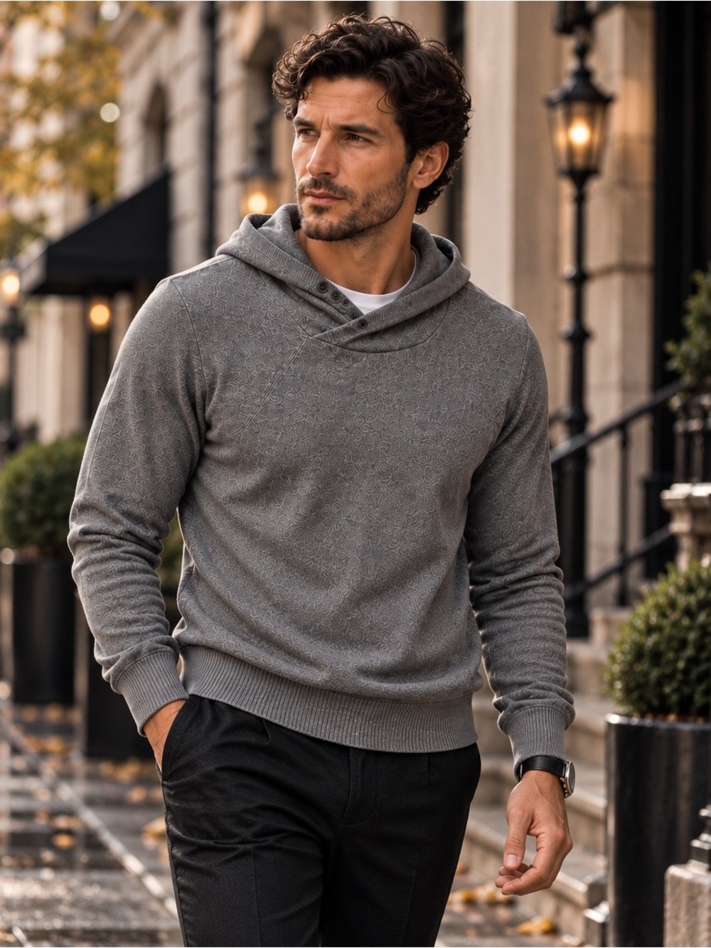 FREDERIK ANDERSON COPENHAGEN $180 100% Cotton Hooded Sweater Grey Sz M Casual